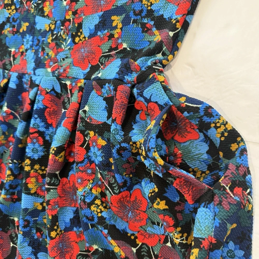 LuLaRoe Red Blue Colorful Floral Pockets Stretch Amelia Dress Size 2X‎